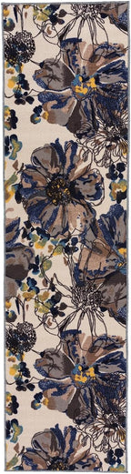Rugshop Cream Bright Flowers Non Slip Non-Shedding Runner Rug - Image 3