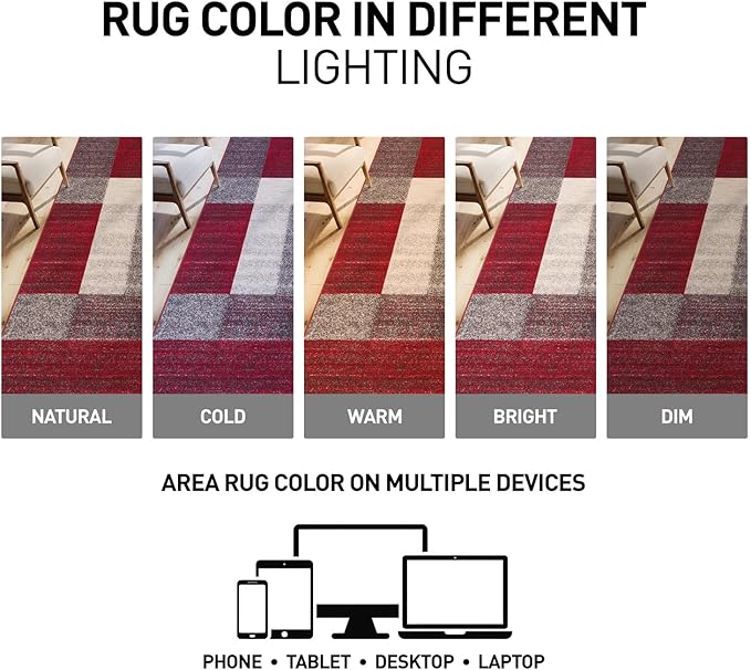 Rugshop Red Modern Geometric Boxes Non-Slip Area Rug Non-Shedding - Image 5