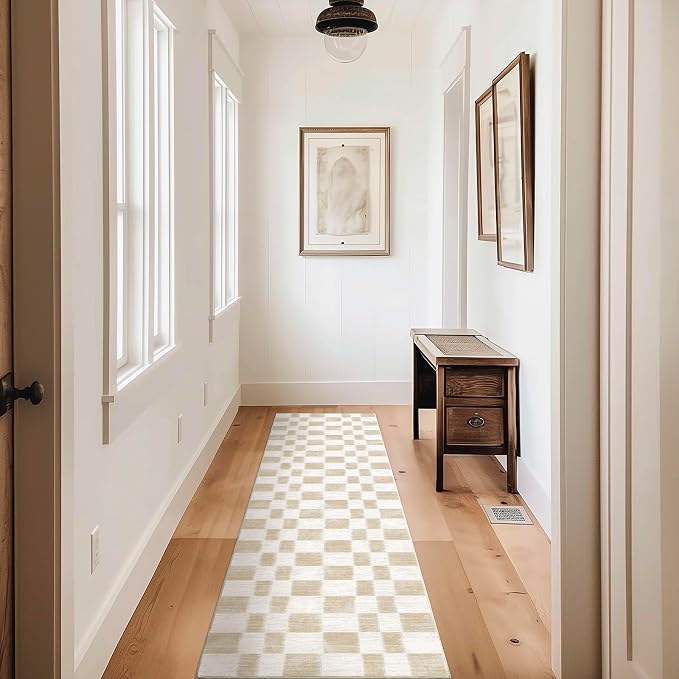 EVERGRACE Checkered Plaid Area Rug, Soft Fuzzy Faux Wool, Washable Anti Slip - Image 2