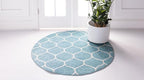 Rugs.com Lattice Frieze Collection Rug – 4' Round Light Blue Medium Rug Perfect - Image 3