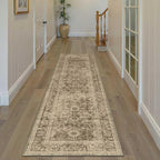 3x8 Washable Runner Rug for Kitchen Hallway Brown Vintage Non-Slip Low Pile by WondRg