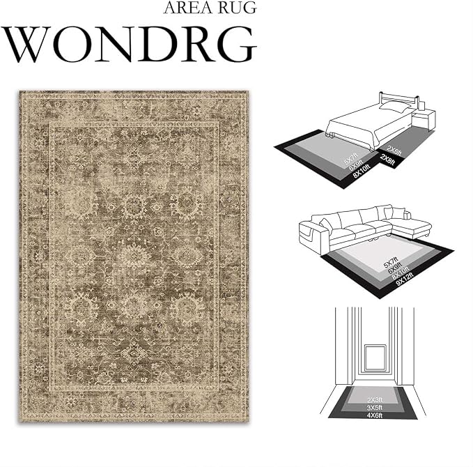 8x10 Washable Area Rug for Living Room Bedroom Brown Vintage Large Distressed - Image 2