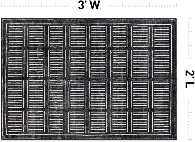 Rugshop Bohemian Stripe Lines Washable Non Slip Area Rug 2' x 3' Black - Image 2