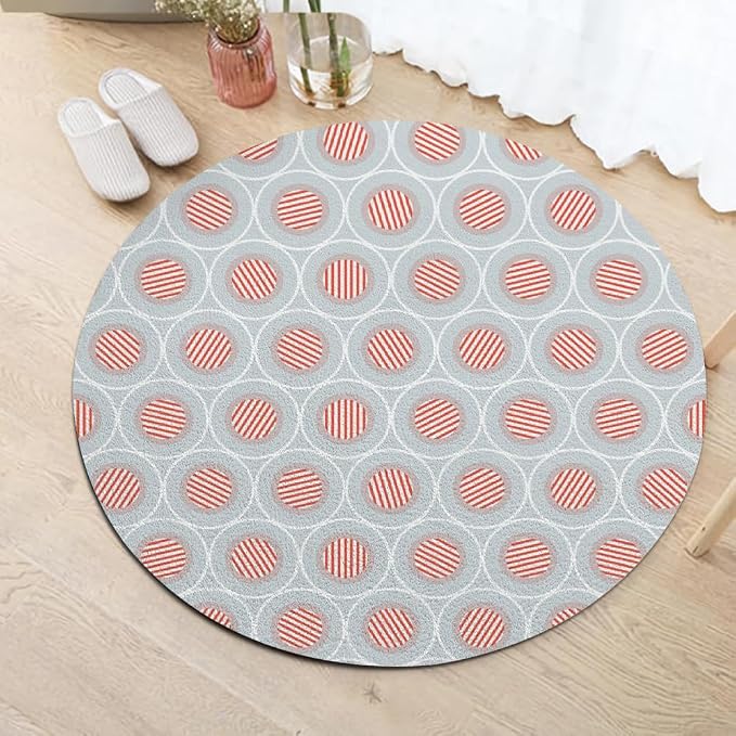 Circle Geometric Print Round Rug Vintage Blue Pink Area Rug Washable 8ft Circle - Image 2