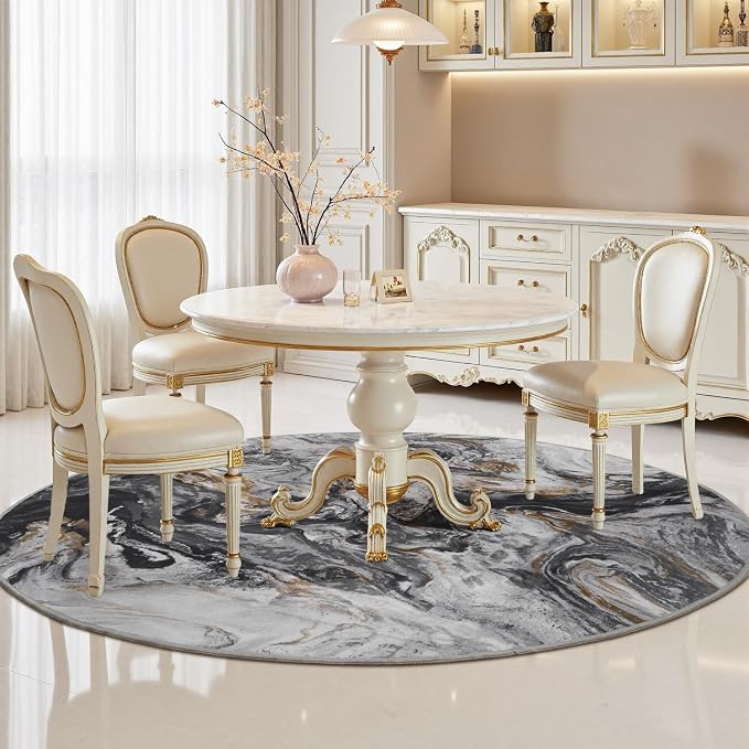 6x6 Round Area Rugs for Living Room, Modern Abstract Rug for Bedroom, - Image 3