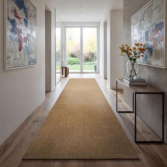 Beverly Rug Easy Jute Checkered Squared Runner Rug 2x7 Washable Durable Indoor - Image 8
