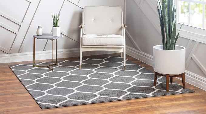 Rugs.com Lattice Frieze Collection Rug – 6' Square Dark Gray Medium Rug Perfect - Image 2