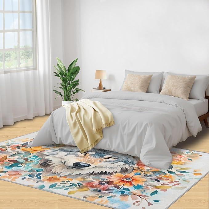 3x6 Wolf Bedroom Rug Under Bed - Image 4