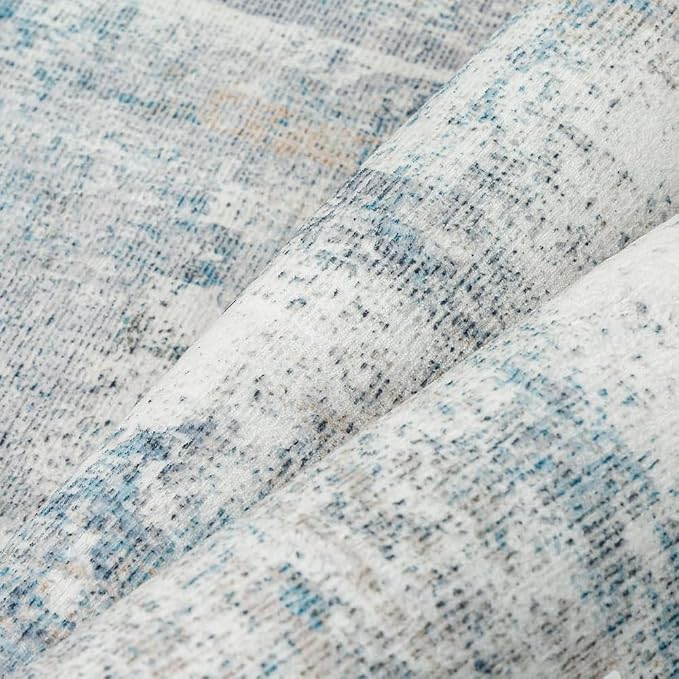 3x4 Washable Area Rug Blue Cream Abstract Entryway Office Throw Rug Neutral - Image 9