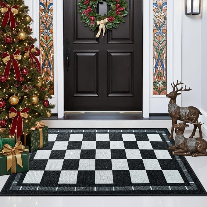 Vasofe Checkered Jute Kitchen Rug, 2x3 Black and White Rugs Indoor Outdoor - Image 2