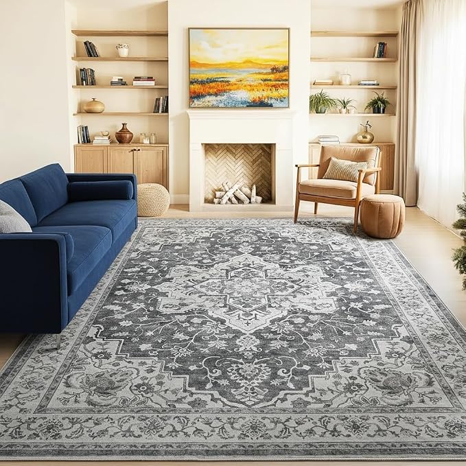 Marsail 8x10 Machine Washable Area Rug, Soft & Slip-Resistant, Vintage Floral by Marsail
