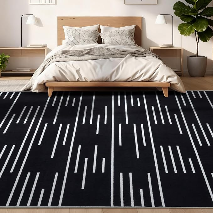 YIHOUSE Abstract Washable Rug 8x10, Ultra Thin Non Slip Black Rugs - Image 8