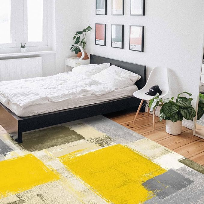 Yellow Rectangular Area Rugs for Living Room Bedroom 3 x 5 ft Abstract Paint - Image 6
