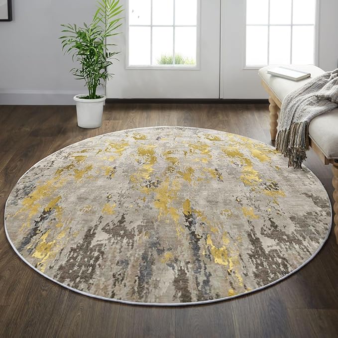 vivorug Round Rug 5ft Abstract Round Area Rug Non-Slip Indoor Carpet by vivorug