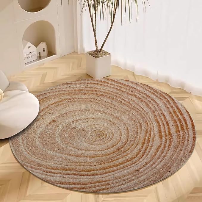 Tree Stump Growth Rings Washable Round Rugs Wood Color Texture Circle Rugs by Unknown