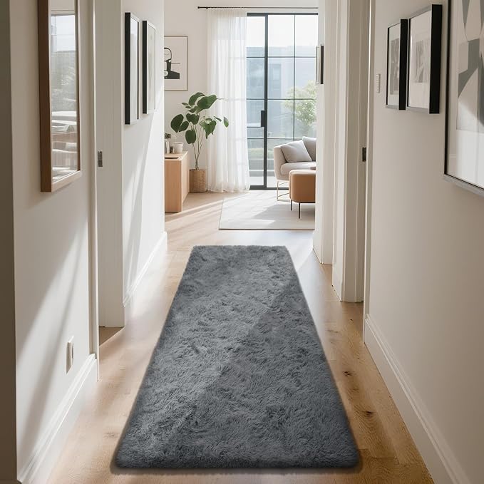 Soft Runner Rugs for Bedroom, Dark Grey 2x6 Area Rugs Fluffy Rug Shaggy Area - Image 3