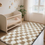 Checkered Rug for Bedroom, 3x5 Beige and White Area Rugs, Classic Checkered - Image 2