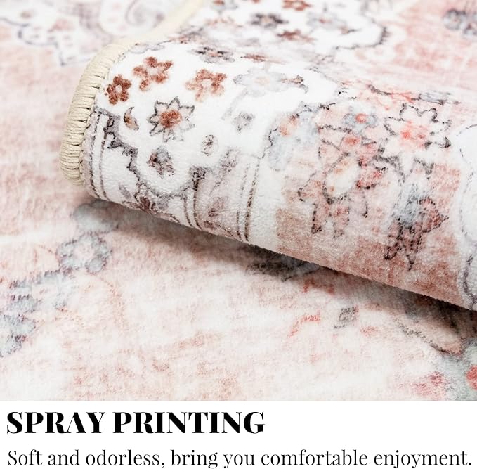 MUJOO Non Slip Boho Pink Runner Rug, Machine Washable - Image 6