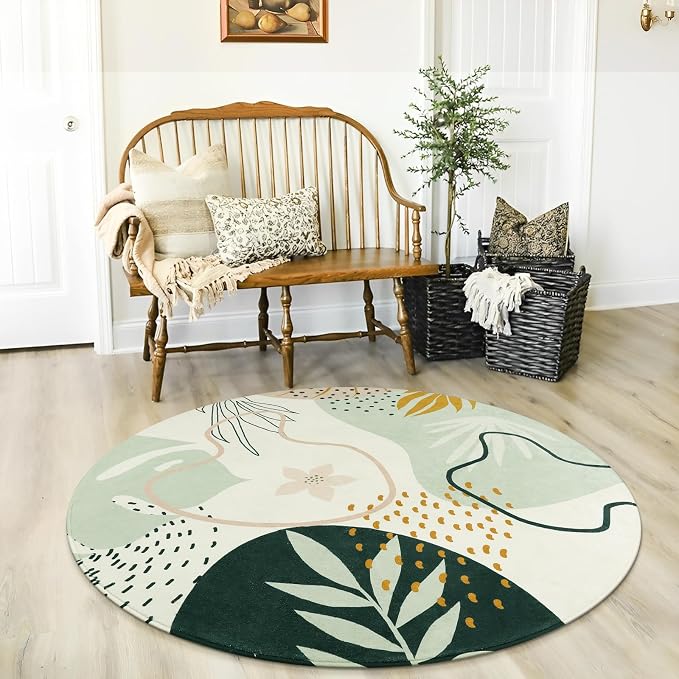 Lahome Boho Round Rugs - 4Ft Washable Non-Slip Small Round Area Rug Throw Soft - Image 5