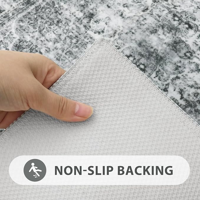 Uphome Bathroom Rugs Runner, Distressed Farmhouse Boho Gray Bath Mat, Non Slip - Image 3