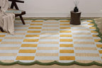Hand-Tufted Wool Rug with Scalloped Edges, Light Blue Plaid Pattern, Cozy Soft - Image 2