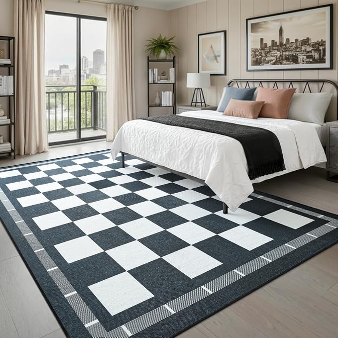 Vasofe Checkered Jute 6x9 Area Rugs, Washable Outdoor Patio Rug - Image 4