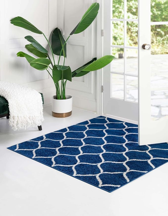 Rugs.com Lattice Frieze Collection Rug – 3' Square Navy Blue Medium Rug Perfect - Image 3