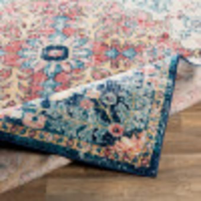 Livabliss Area Rugs - 7ft Round Odelia Vintage Boho Aqua Burgandy Blue Round - Image 6