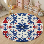 Vintage Blue Flowers Washable Round Rugs Oriental Tribal Floral Circle Rugs - Image 4