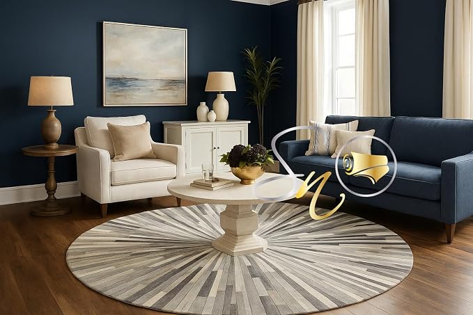Faux Cowhide Round Area Rug | Non-Slip Leather Floor Carpet by SNALFEHOME
