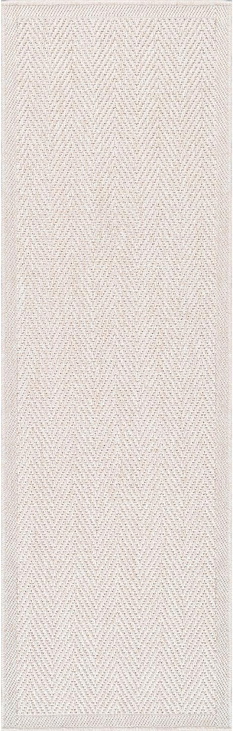 CAMILSON Indoor and Outdoor Runner Rug Off-White Herringbone Seagrass Boho - Image 2
