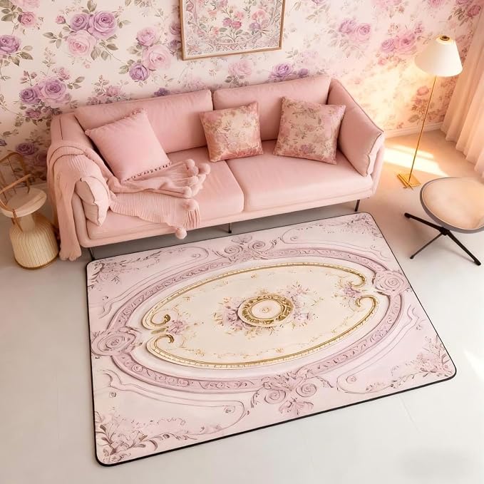 Light Pink 3 x 5 Area Rug Antique Decor Boho Floral Rugs - Image 6