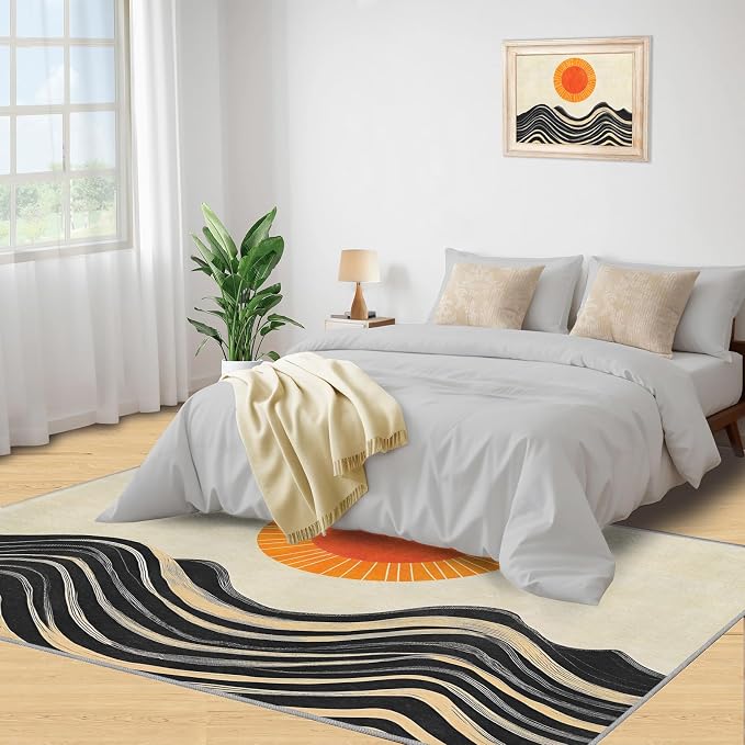 Boho Sun Area Rugs 5x8ft, Watercolor Mountain Living Room Carpet, Abstraction - Image 5
