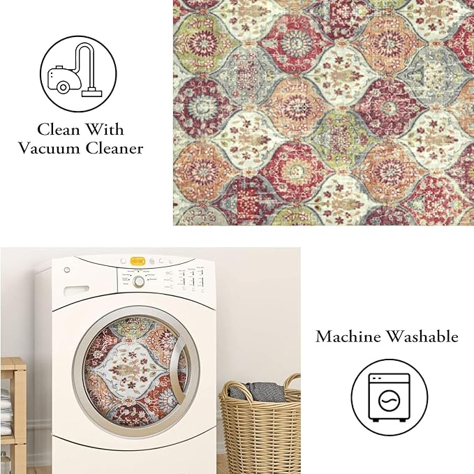 Lahome Moroccan Trellis Washable Round Area Rug, Round Rug 5ft Soft Non-Slip - Image 6