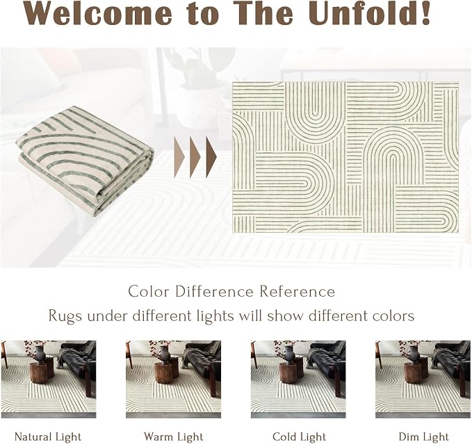 6x9 Area Rug - Large Modern Abstract Washable Non-Slip Sage Green Living Room - Image 8
