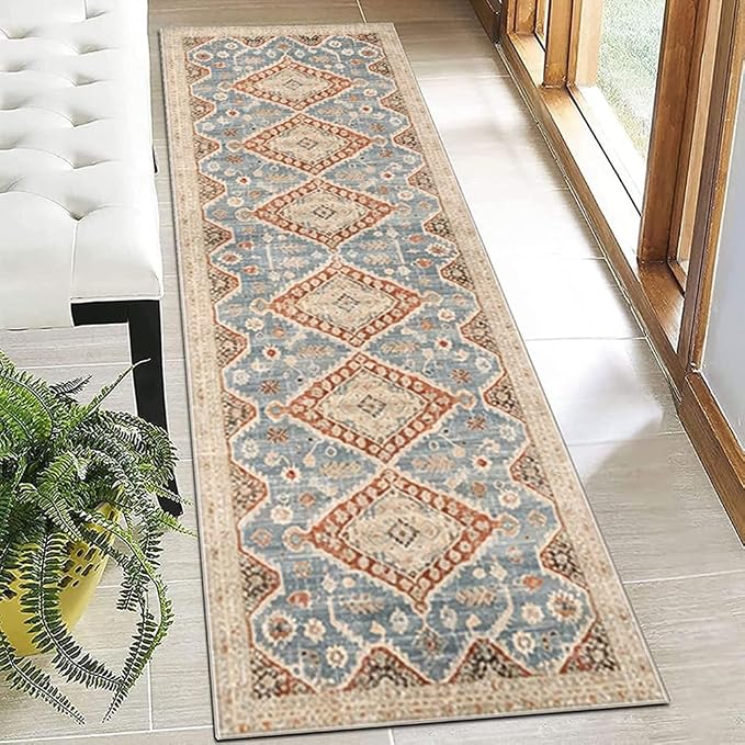 Moroccan Trellis Hallway Runner Rug Non-Slip Washable Geometric Standing Mats by LIKETN