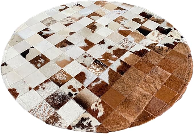 Handmade Pure Cowhide Round Leather Rug - Image 5