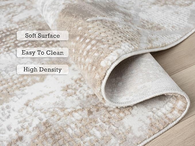 Adel Modern Area Rug for Living Room, 5x7 Rustic Distressed Abstract Beige - Image 3