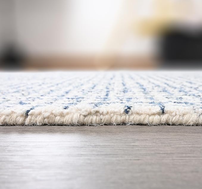 Hand-Tufted 100% Wool Pile Area Rug – Geometric Textured Grid Check Pattern – - Image 6