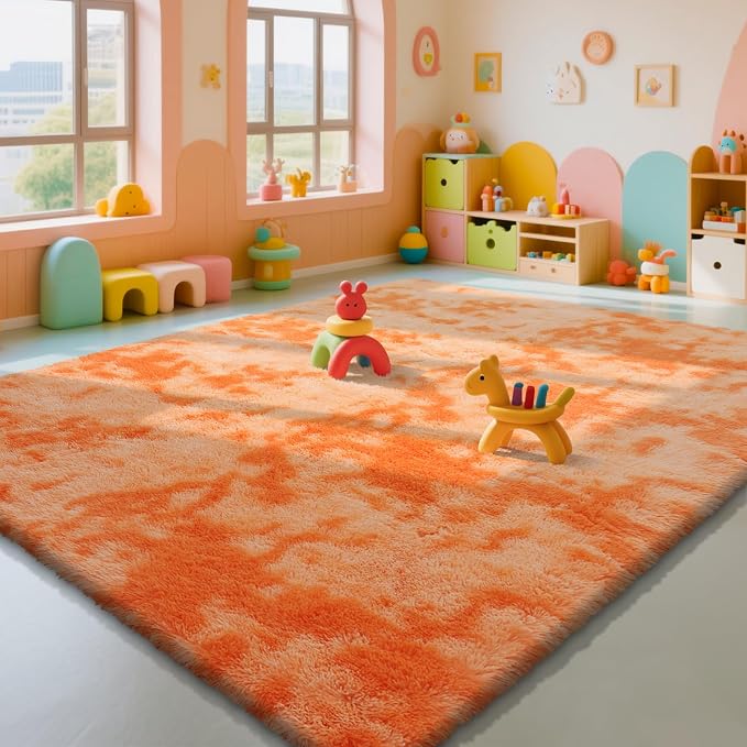 Mottling Orange Fluffy Rug Shaggy Area Rug, 8x10 Area Rugs by Yongyangjuxi