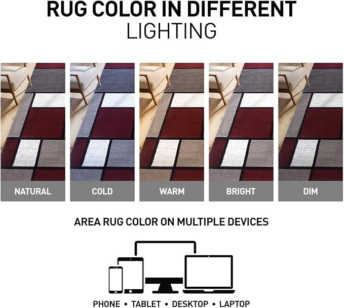 Rugshop Modern Geometric Boxes Red Area Rug, Non-Shedding Carpet - Image 6