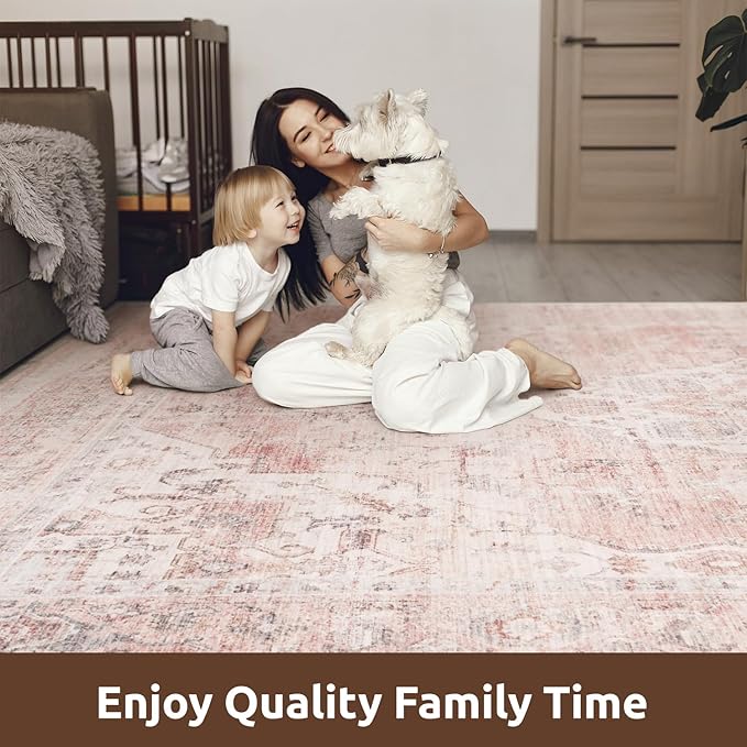 AMOAMI-Area Rug 8X10 Rugs for Living Room-Vintage Soft Pink Rugs for - Image 7