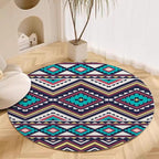 Native Tribal Geometry Round Rug Vintage Blue White Living Room Bedroom Area by Unknown