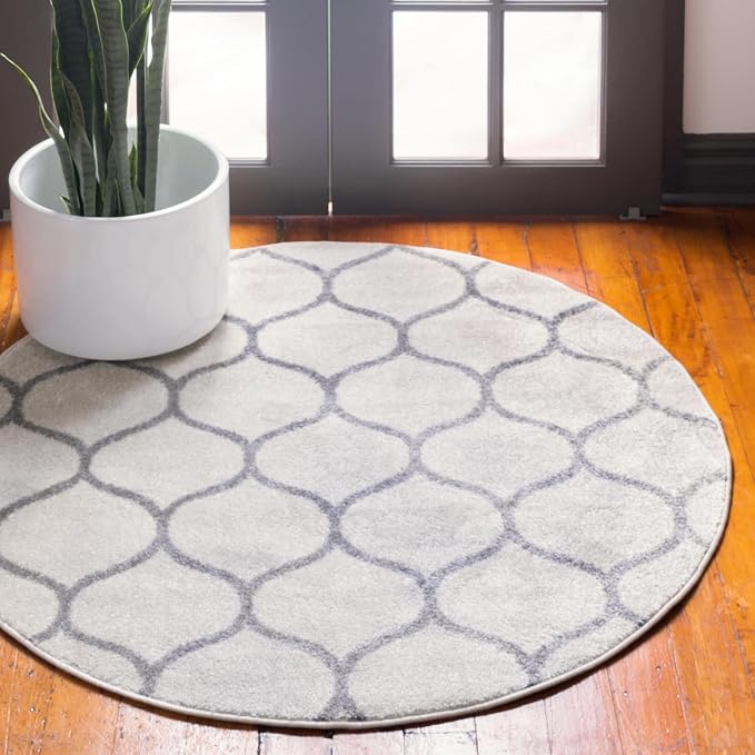 Rugs.com Lattice Frieze Collection Rug – 5' Round Ivory Medium Rug Perfect by Rugscom
