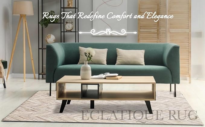 Elegant Rectangular Rug Cowhide Leather Stylish Non Slip Chevron Patchwork Area - Image 4