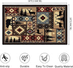 Rustic Cabin Wildlife Area Rug 3x5 Washable Bedroom Rug, Buffalo Plaid Bear - Image 2