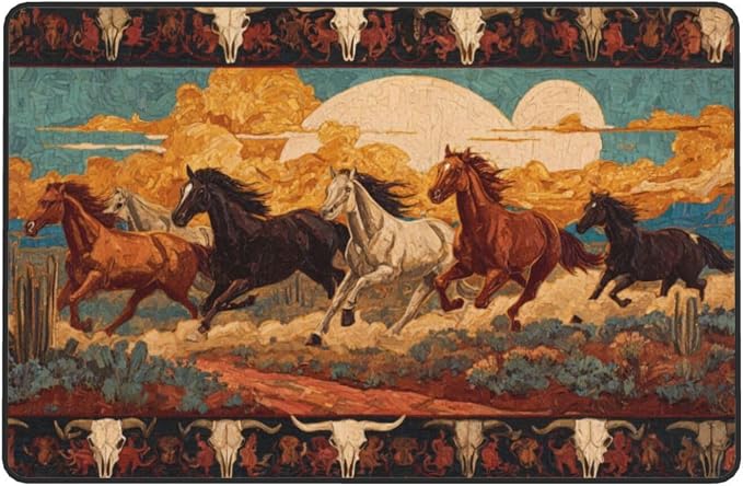 Horse Western Boho Ethnic Style Area Rug Washable Outdoor Rugs Anti-Slip Soft - Image 6