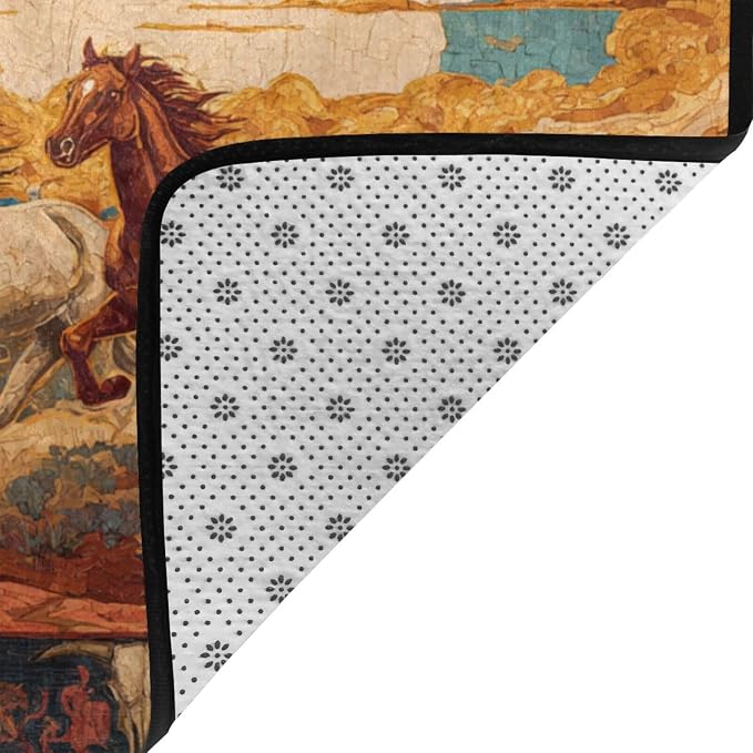 Horse Western Boho Ethnic Style Area Rug Washable Outdoor Rugs Anti-Slip Soft - Image 3