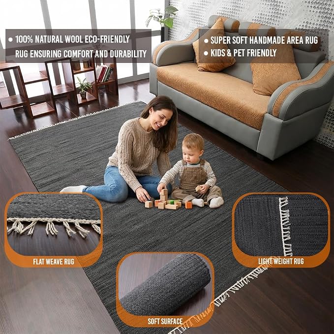 Rugsotic Carpets Hand Woven Flat Weave Kilim Wool ECO-Friendly Area Rugs - Image 9