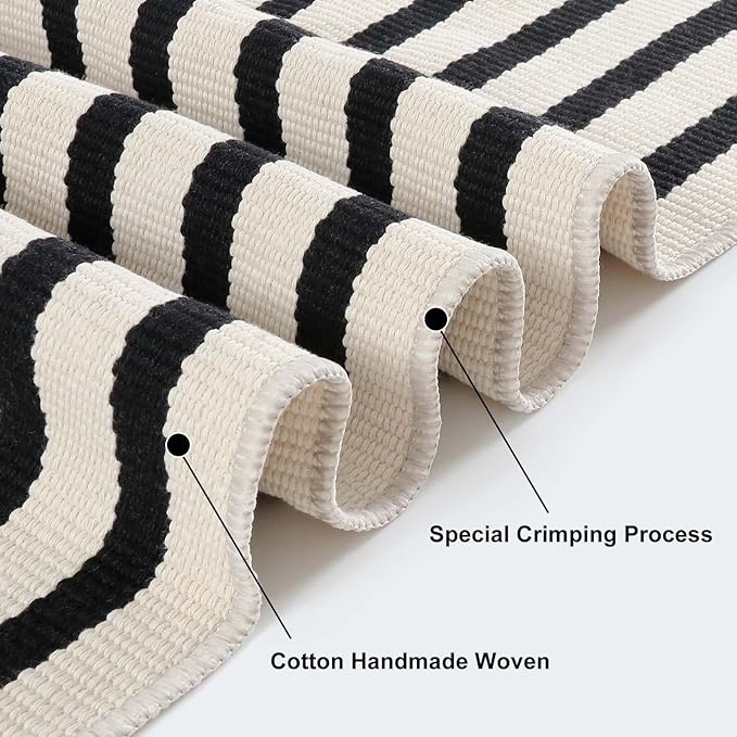 Black and White Striped Rugs 2.3'x3.6', Washable Hand Woven Front Door Rug - Image 4